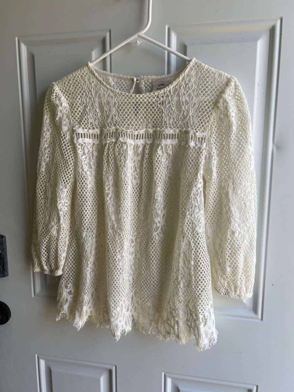 Knox Rose Ivory Lace Crochet Peasant Top